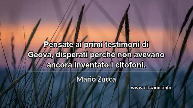 “Pensate ai primi testimoni di Geova, disperati perché non avevano ancora inventato i citofoni.”