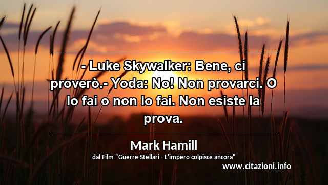 “- Luke Skywalker: Bene, ci proverò.- Yoda: No! Non provarci. O lo fai o non lo fai. Non esiste la prova.”