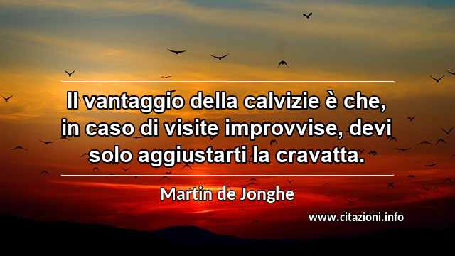 “Il vantaggio della calvizie è che, in caso di visite improvvise, devi solo aggiustarti la cravatta.”