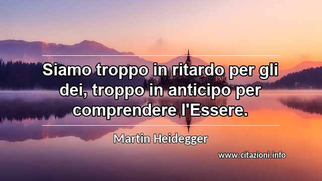 “Siamo troppo in ritardo per gli dei, troppo in anticipo per comprendere l'Essere.”