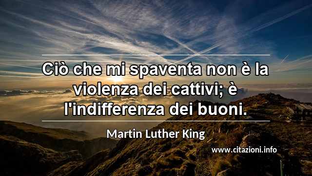 “Ciò che mi spaventa non è la violenza dei cattivi; è l'indifferenza dei buoni.”