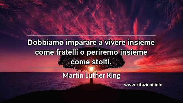 “Dobbiamo imparare a vivere insieme come fratelli o periremo insieme come stolti.”