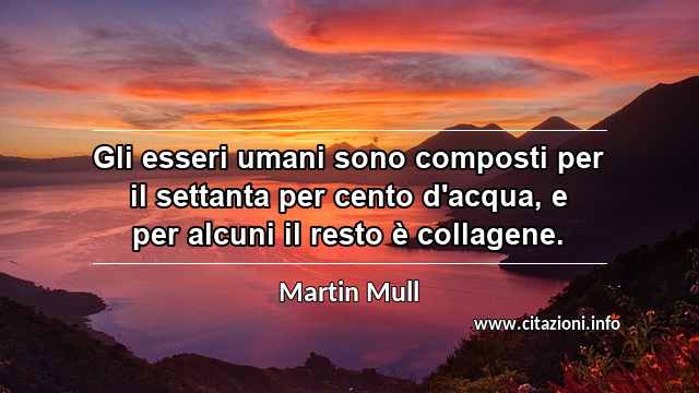 “Gli esseri umani sono composti per il settanta per cento d'acqua, e per alcuni il resto è collagene.”