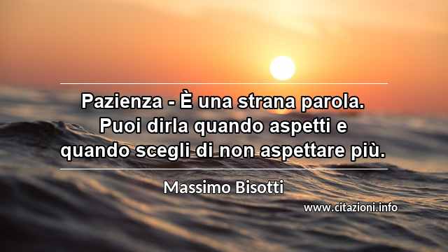 “Pazienza - È una strana parola. ​​​​Puoi dirla quando aspetti e quando scegli di non aspettare più.”