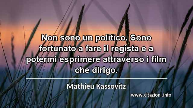“Non sono un politico. Sono fortunato a fare il regista e a potermi esprimere attraverso i film che dirigo.”