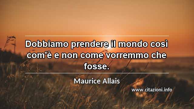 “Dobbiamo prendere il mondo così com'è e non come vorremmo che fosse.”