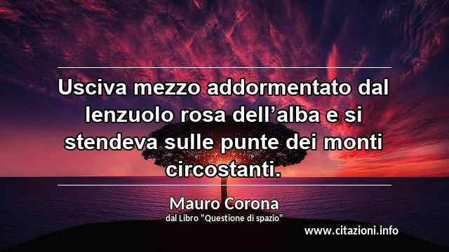 “Usciva mezzo addormentato dal lenzuolo rosa dell’alba e si stendeva sulle punte dei monti circostanti.”