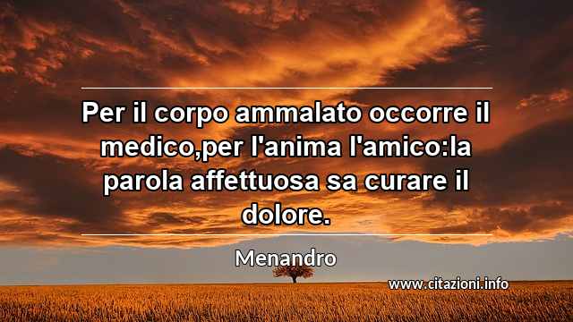 “Per il corpo ammalato occorre il medico,per l'anima l'amico:la parola affettuosa sa curare il dolore.”
