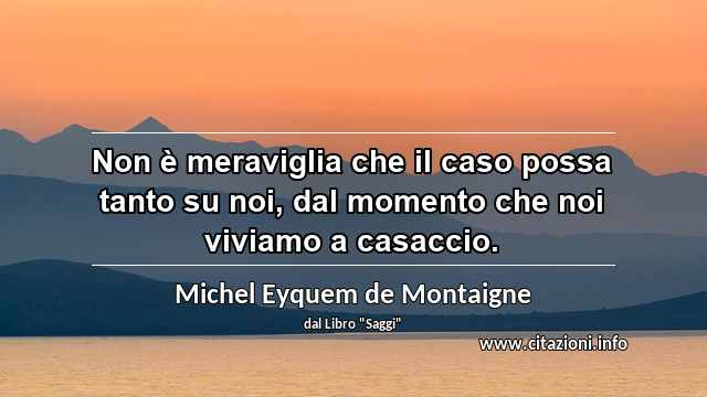 “Non è meraviglia che il caso possa tanto su noi, dal momento che noi viviamo a casaccio.”