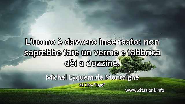 “L'uomo è davvero insensato: non saprebbe fare un verme e fabbrica dèi a dozzine.”