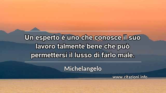 “Un esperto è uno che conosce il suo lavoro talmente bene che può permettersi il lusso di farlo male.”