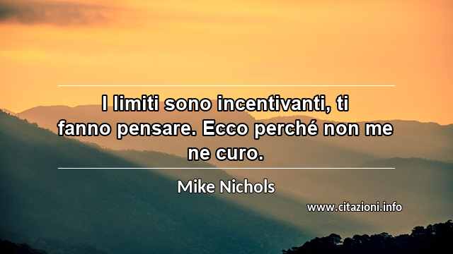 “I limiti sono incentivanti, ti fanno pensare. Ecco perché non me ne curo.”