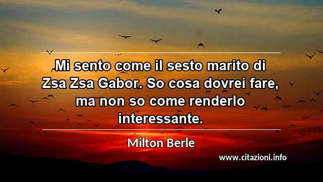 “Mi sento come il sesto marito di Zsa Zsa Gabor. So cosa dovrei fare, ma non so come renderlo interessante.”