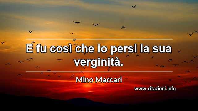 “E fu così che io persi la sua verginità.”