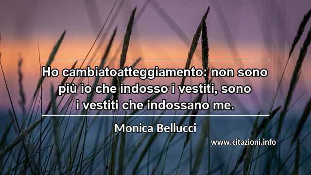 “Ho cambiatoatteggiamento: non sono più io che indosso i vestiti, sono i vestiti che indossano me.”