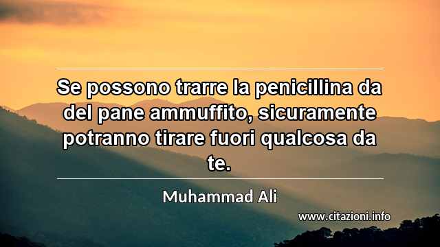 “Se possono trarre la penicillina da del pane ammuffito, sicuramente potranno tirare fuori qualcosa da te.”