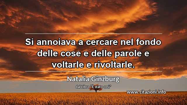 “Si annoiava a cercare nel fondo delle cose e delle parole e voltarle e rivoltarle.”