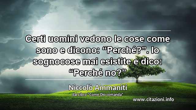 Certi uomini vedono le cose come sono e dicono: “Perché?”. Io sognocose mai esistite e dico: “Perché no?”