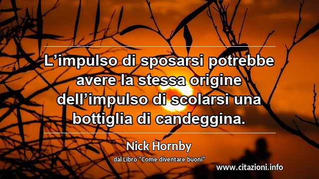 “L’impulso di sposarsi potrebbe avere la stessa origine dell’impulso di scolarsi una bottiglia di candeggina.”