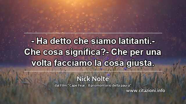 “- Ha detto che siamo latitanti.- Che cosa significa?- Che per una volta facciamo la cosa giusta.”
