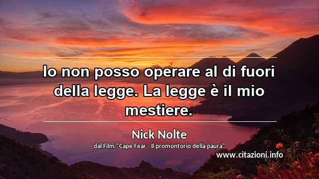 “Io non posso operare al di fuori della legge. La legge è il mio mestiere.”