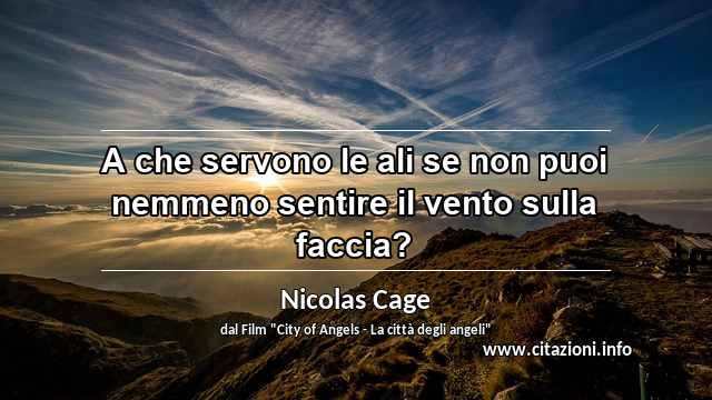 “A che servono le ali se non puoi nemmeno sentire il vento sulla faccia?”