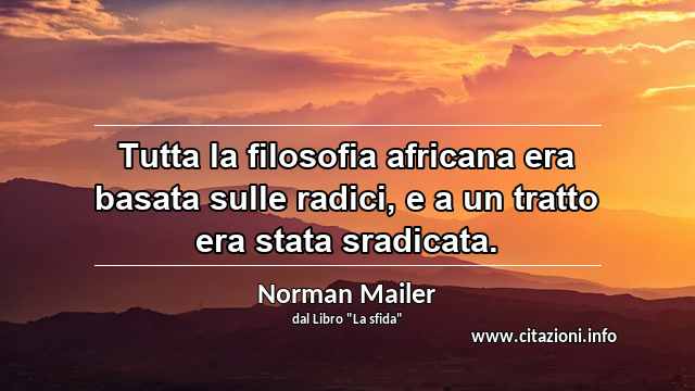 “Tutta la filosofia africana era basata sulle radici, e a un tratto era stata sradicata.”