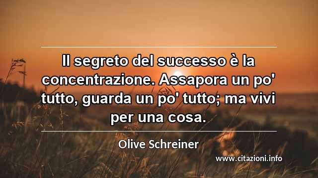 “Il segreto del successo è la concentrazione. Assapora un po' tutto, guarda un po' tutto; ma vivi per una cosa.”