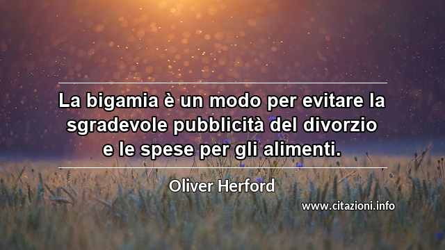 “La bigamia è un modo per evitare la sgradevole pubblicità del divorzio e le spese per gli alimenti.”