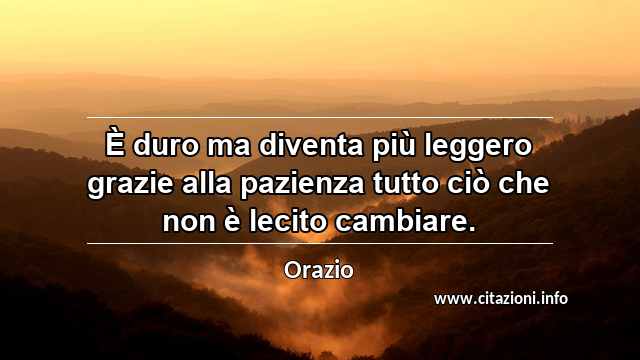 “È duro ma diventa più leggero grazie alla pazienza tutto ciò che non è lecito cambiare.”