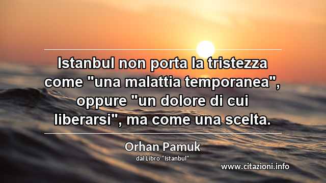 Istanbul non porta la tristezza come "una malattia temporanea", oppure "un dolore di cui liberarsi", ma come una scelta.