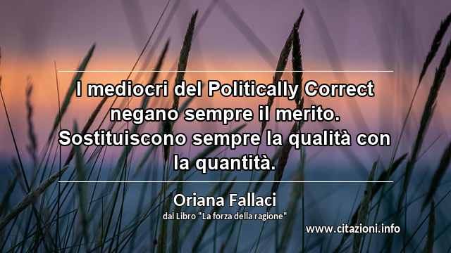 “I mediocri del Politically Correct negano sempre il merito. Sostituiscono sempre la qualità con la quantità.”