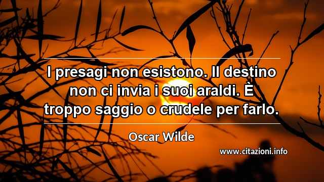 “I presagi non esistono. Il destino non ci invia i suoi araldi. È troppo saggio o crudele per farlo.”