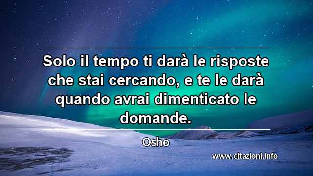 “Solo il tempo ti darà le risposte che stai cercando, e te le darà quando avrai dimenticato le domande.”