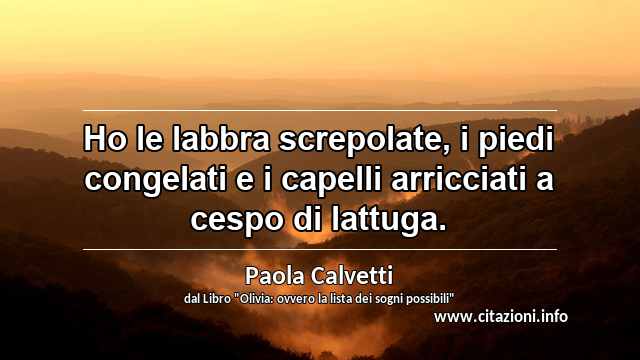 “Ho le labbra screpolate, i piedi congelati e i capelli arricciati a cespo di lattuga.”