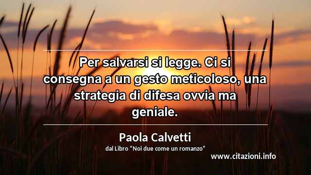 “Per salvarsi si legge. Ci si consegna a un gesto meticoloso, una strategia di difesa ovvia ma geniale.”