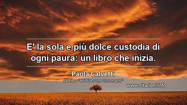 “E' la sola e più dolce custodia di ogni paura: un libro che inizia.”