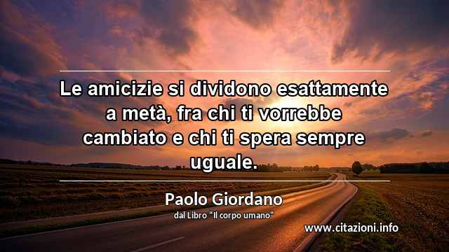 “Le amicizie si dividono esattamente a metà, fra chi ti vorrebbe cambiato e chi ti spera sempre uguale.”