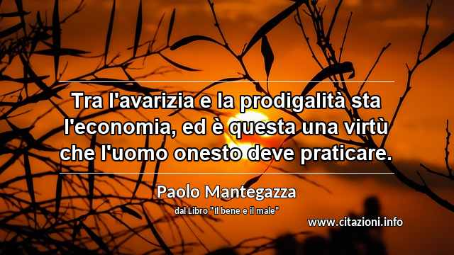 “Tra l'avarizia e la prodigalità sta l'economia, ed è questa una virtù che l'uomo onesto deve praticare.”