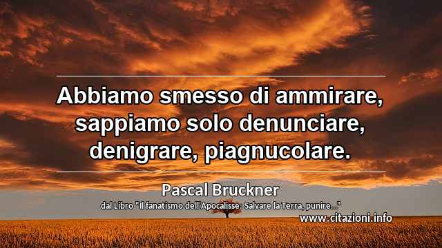 “Abbiamo smesso di ammirare, sappiamo solo denunciare, denigrare, piagnucolare.”