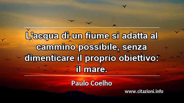 “L'acqua di un fiume si adatta al cammino possibile, senza dimenticare il proprio obiettivo: il mare.”