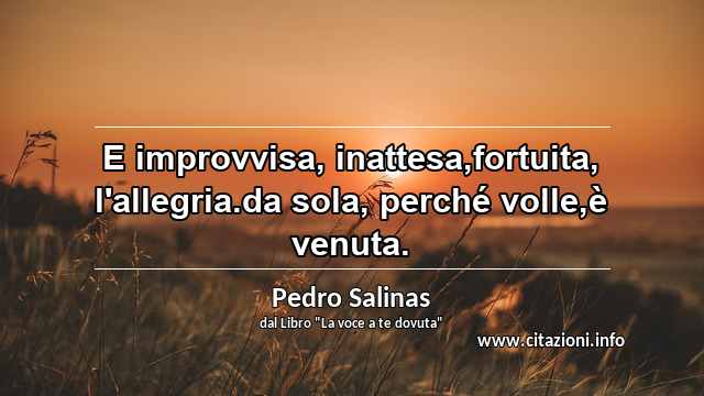 “E improvvisa, inattesa,fortuita, l'allegria.da sola, perché volle,è venuta.”