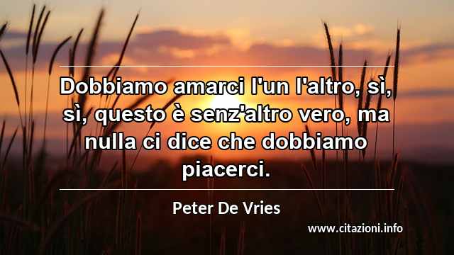 “Dobbiamo amarci l'un l'altro, sì, sì, questo è senz'altro vero, ma nulla ci dice che dobbiamo piacerci.”