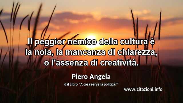 “Il peggior nemico della cultura è la noia, la mancanza di chiarezza, o l'assenza di creatività.”