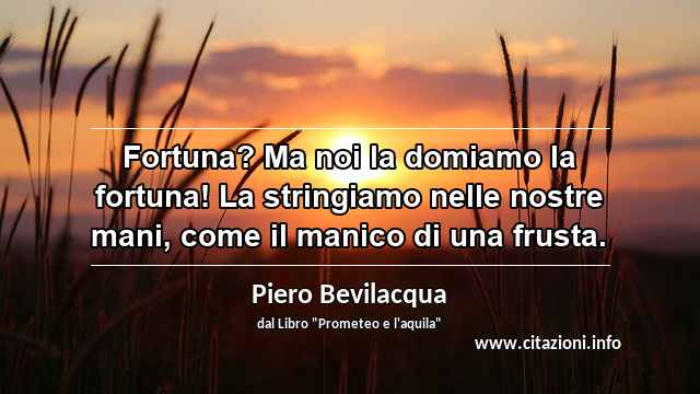 “Fortuna? Ma noi la domiamo la fortuna! La stringiamo nelle nostre mani, come il manico di una frusta.”