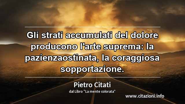 “Gli strati accumulati del dolore producono l'arte suprema: la pazienzaostinata, la coraggiosa sopportazione.”