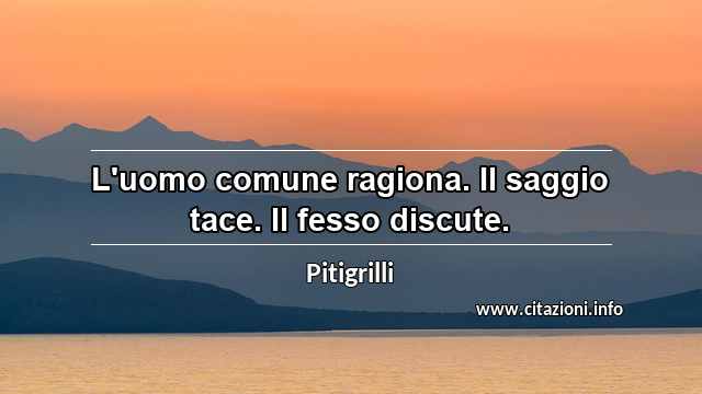 “L'uomo comune ragiona. Il saggio tace. Il fesso discute.”