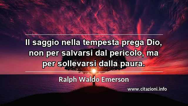 “Il saggio nella tempesta prega Dio, non per salvarsi dal pericolo, ma per sollevarsi dalla paura.”