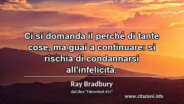 “Ci si domanda il perché di tante cose, ma guai a continuare: si rischia di condannarsi all'infelicità.”