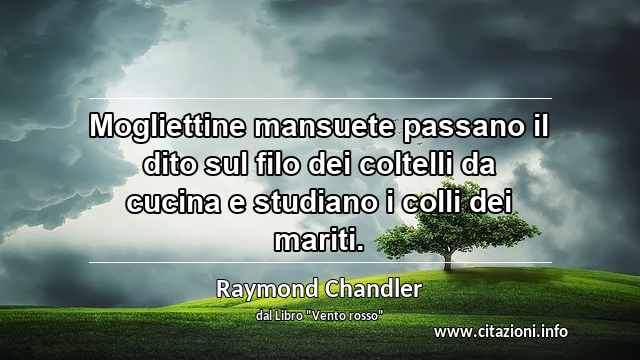 “Mogliettine mansuete passano il dito sul filo dei coltelli da cucina e studiano i colli dei mariti.”